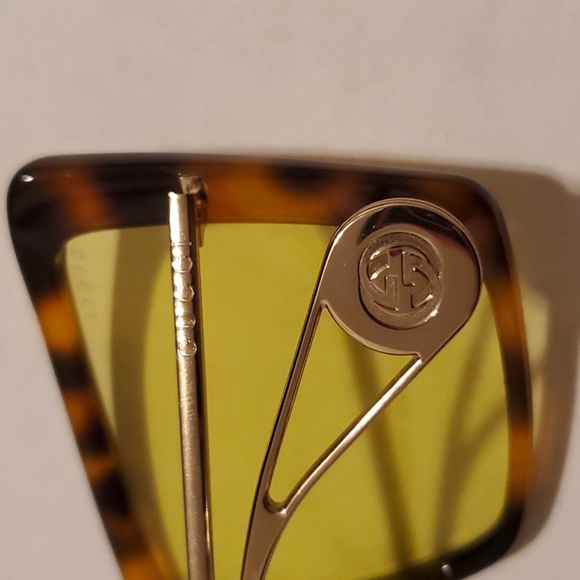 Gucci Havana Brown/Gold and Yellow Womens Sunglasses - NWT - Picture 8 of 13